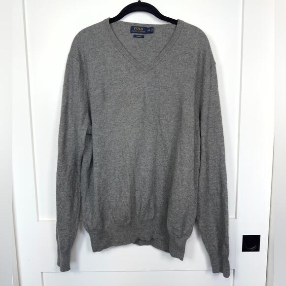 Polo Ralph Lauren Grey Cashmere Long Sleeve V Neck Sweater Size XXL - Picture 1 of 4